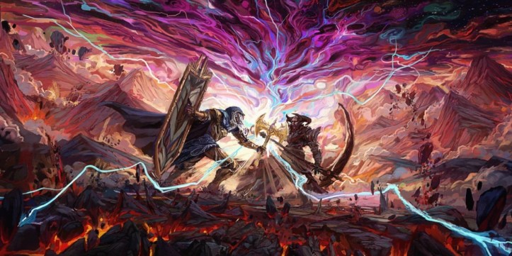 An entry image showing two gods battling in DnD 5e