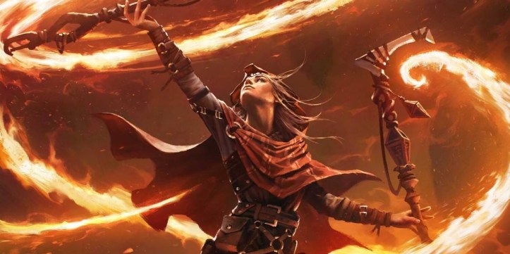 An entry image showing a Fiend Patron Warlock casting spells in DnD 5e