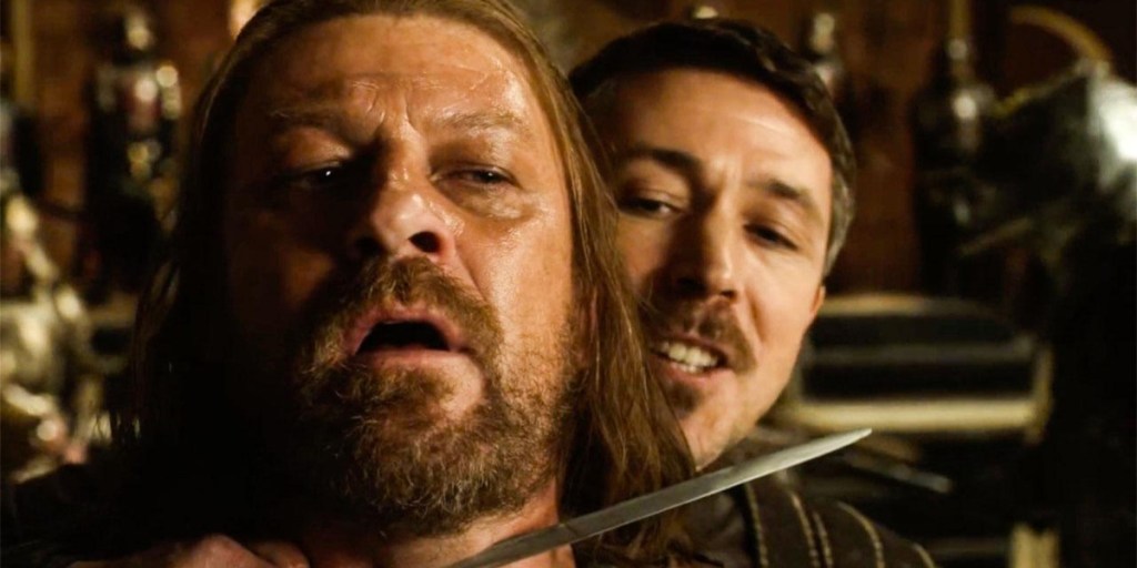 An entry image showing Littlefinger holding a knife to Ned Stark's throat in Game of Thrones